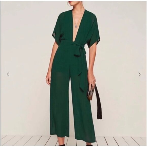 Reformation Pants - Reformation Swiss Jumpsuit, green, Size 6